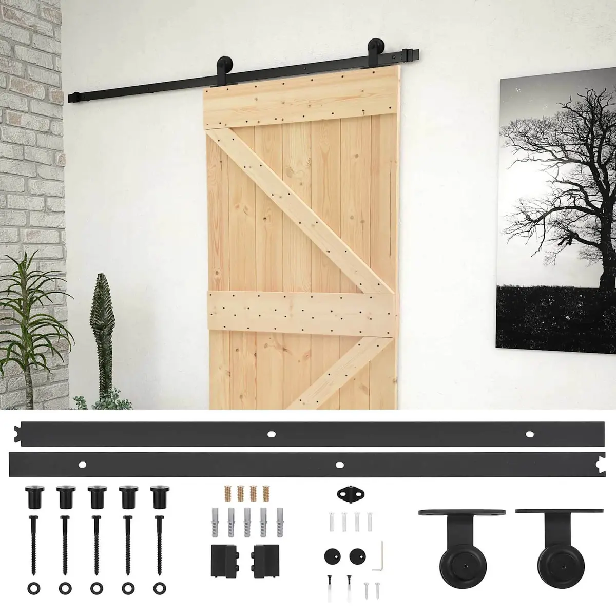 Solid Pine Wood Sliding Door Modern Room Divider 80 x 210 cm Natural Brown and Black