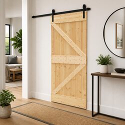 Sliding Door 80 x 210 cm Solid Pine Wood Natural Black Modern Interior