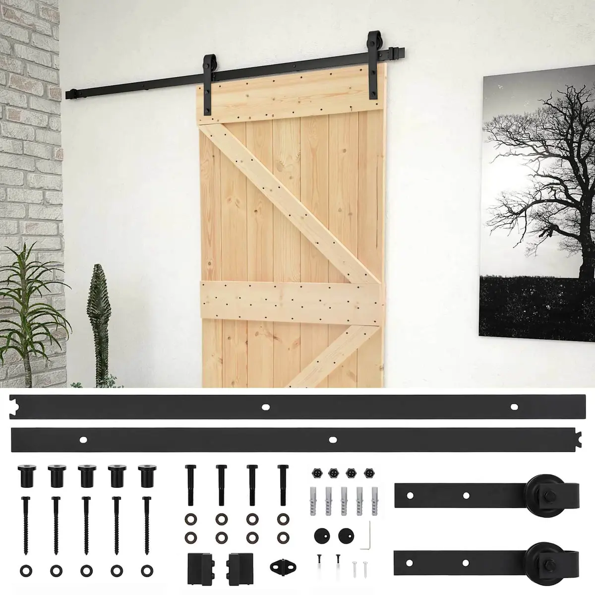Sliding Door Solid Pine Wood Natural Modern Space-Saving 90 x 210 cm