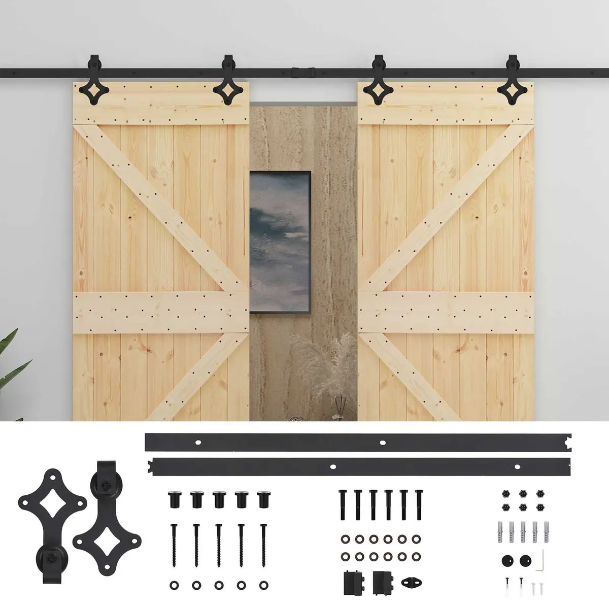 Sliding Door Solid Pine Wood Modern Room Divider 2 pcs Space-Saving Interior