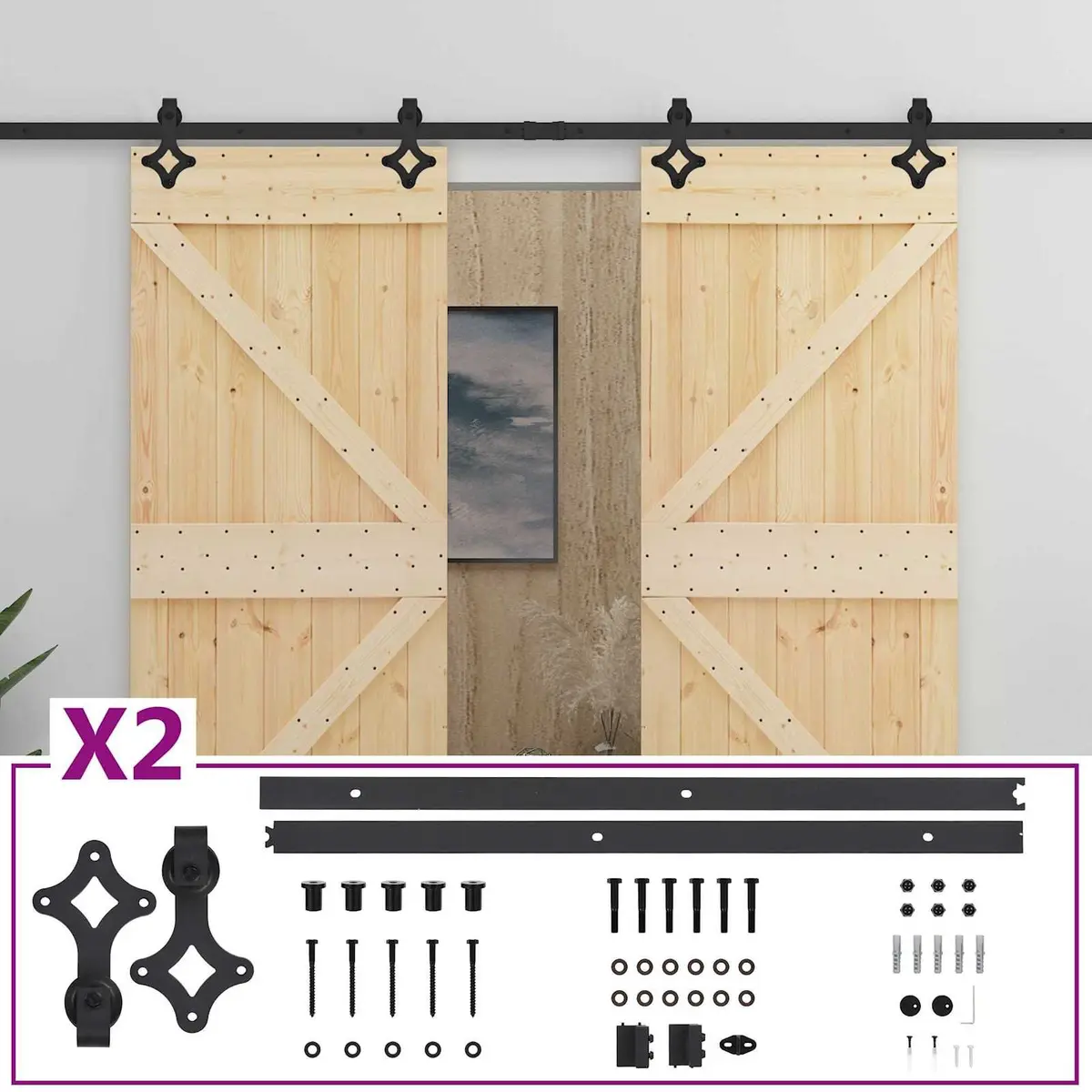 Sliding Door Solid Pine Wood Modern Room Divider 2 pcs Space-Saving Interior