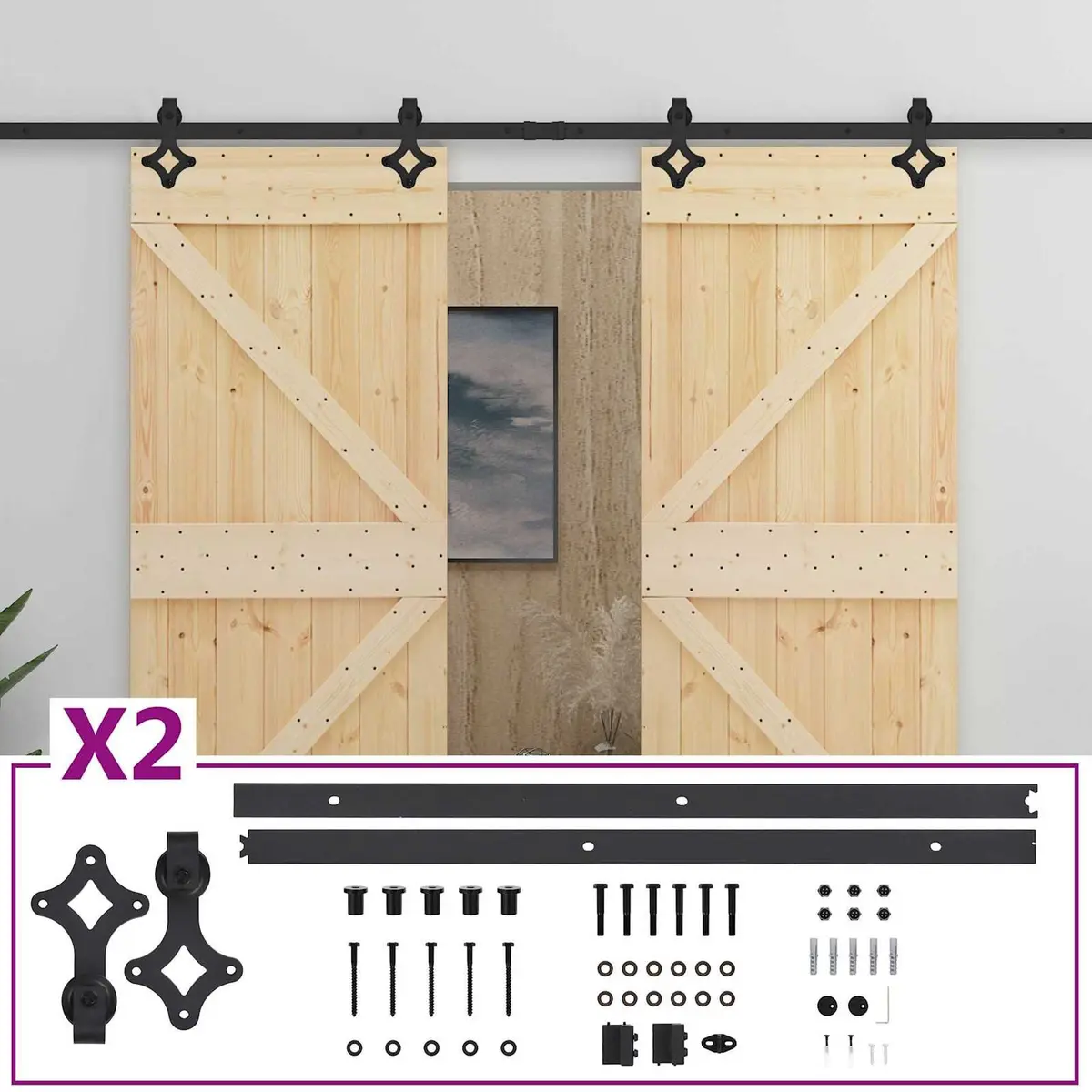 Sliding Door Modern Solid Pine Wood Brown 80 x 210 cm 2 pcs