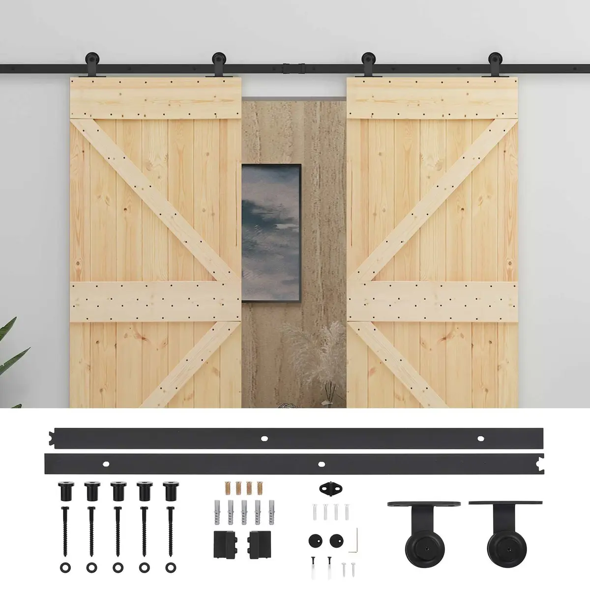 Sliding Door Solid Pine Wood Modern Room Divider Space Saving 2 Pcs