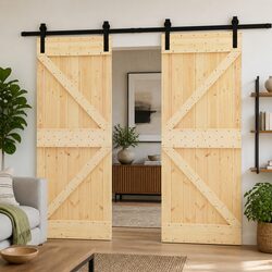 Sliding Door 2 pcs Solid Pine Wood Natural Black Modern Interior Room Divider