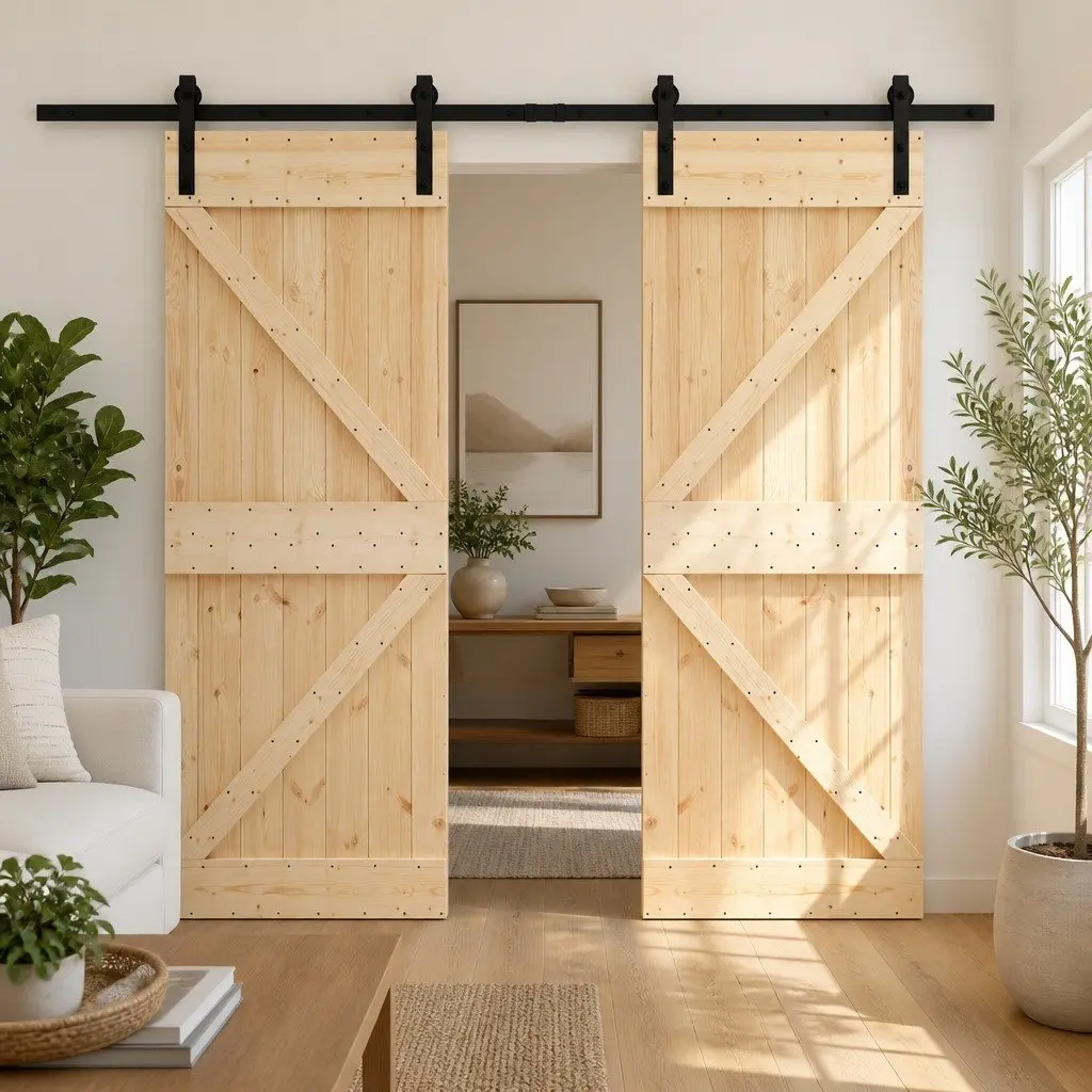 Sliding Door Solid Pine Wood Modern Room Divider 2 Pcs Space Saver