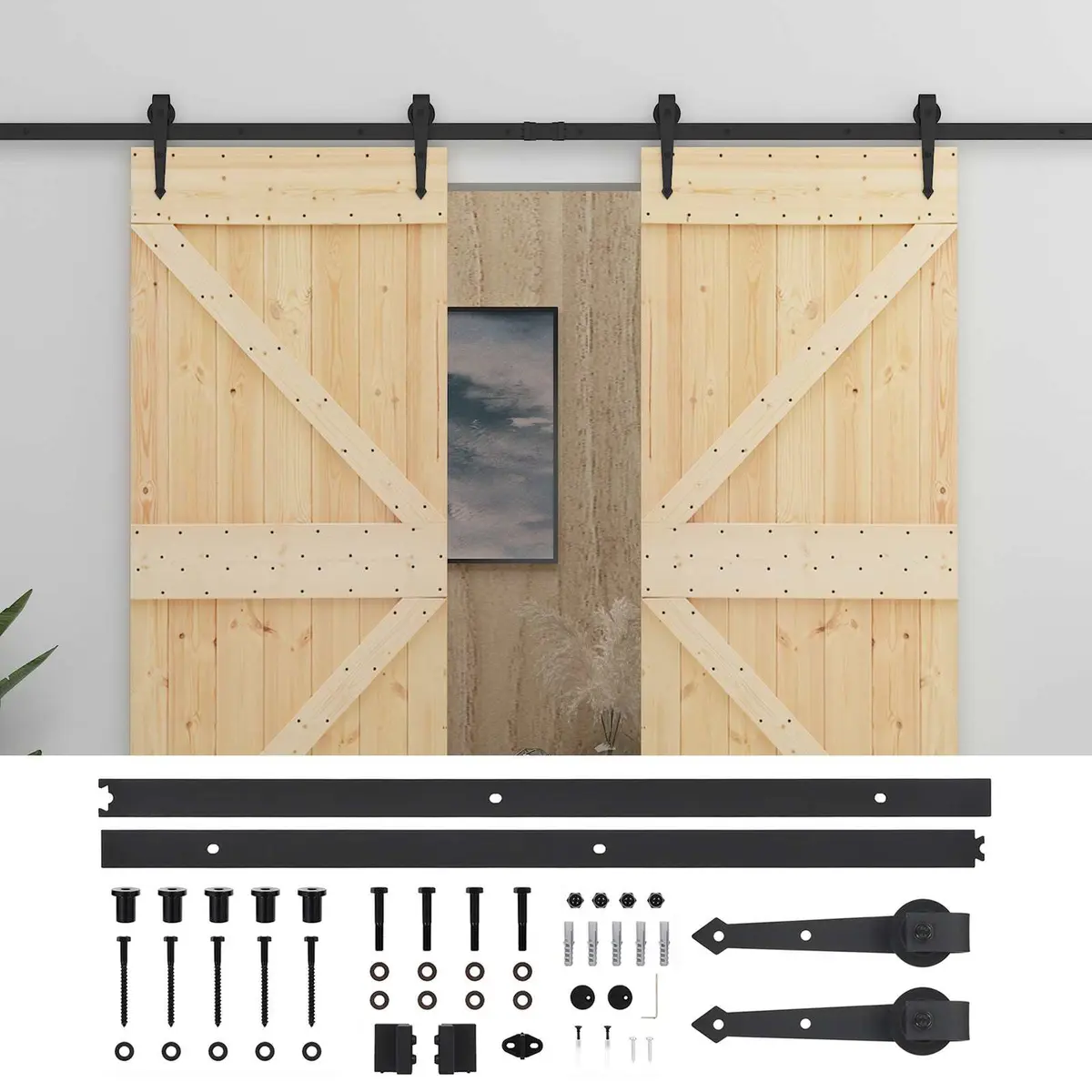 Sliding Door Solid Pine Wood Modern Space-Saving 2pcs