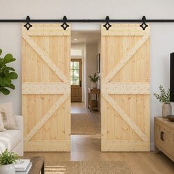 Sliding Door 2 pcs 100 x 210 cm Solid Pine Wood Brown Modern Interior