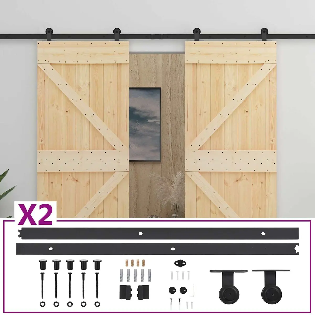 Sliding Door Solid Pine Wood Modern Space-Saving 2 Piece Interior Room Divider