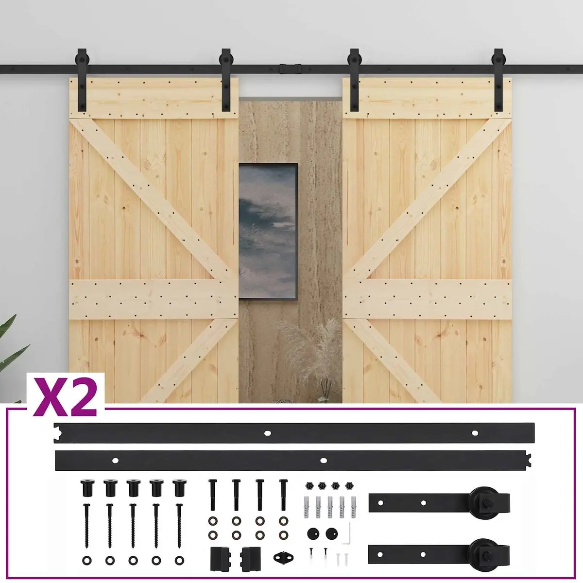 Sliding Door Solid Pine Wood Brown 100 x 210 cm 2 pcs Space-Saving Room Divider
