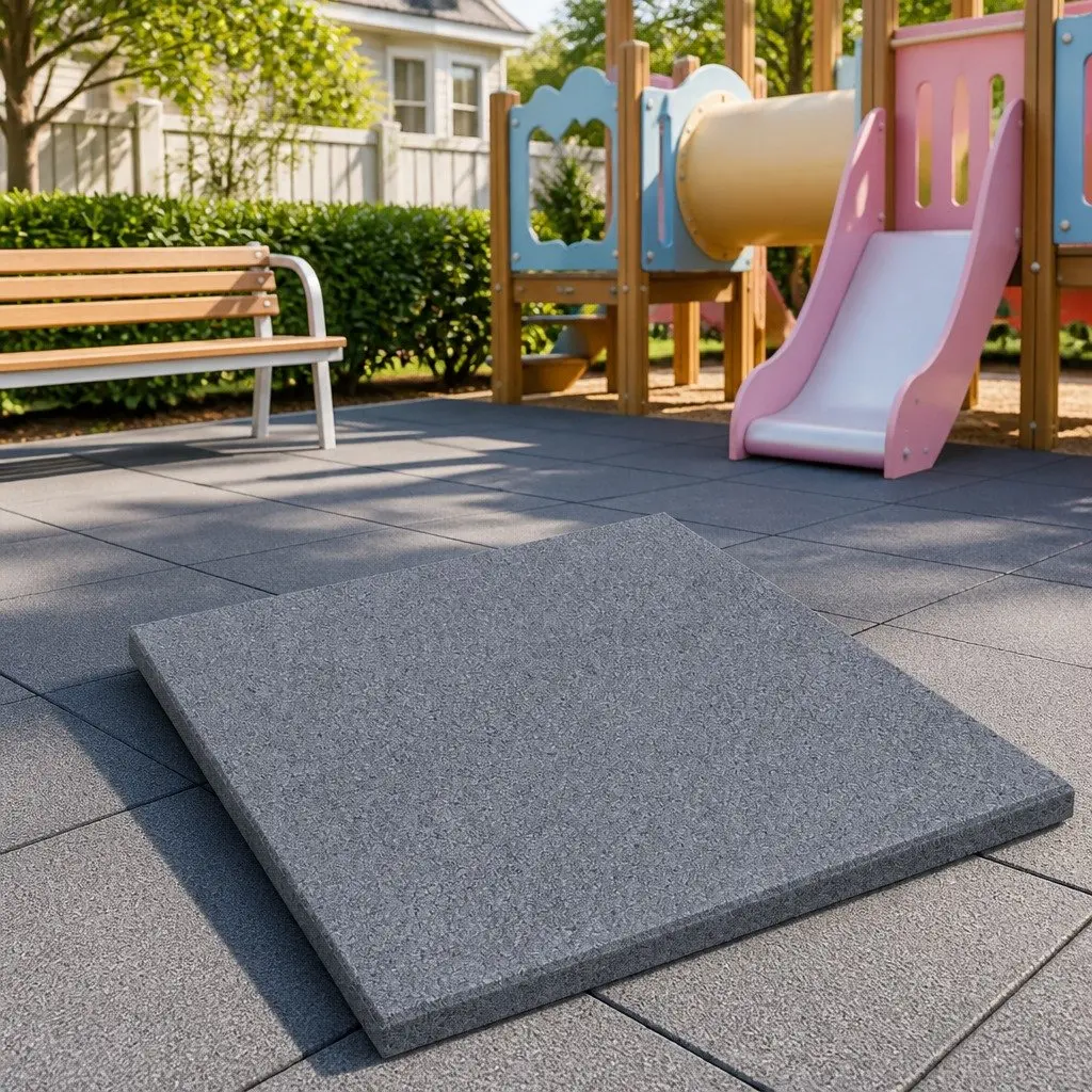 Fall Protection Tiles Grey 50 x 50 cm 12 Piece Outdoor Garden Play Area Flooring
