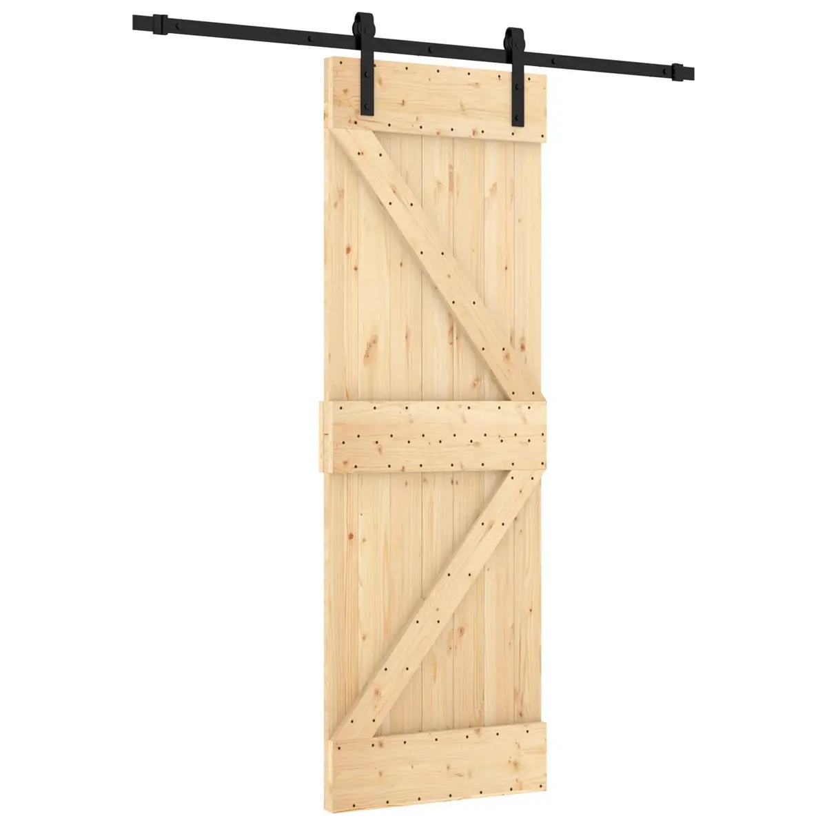 Sliding Door Solid Pine Wood Natural Brown Black 70 x 210 cm Space-Saving