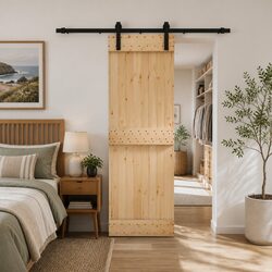 Sliding Door Solid Pine Wood Space-Saving Modern Interior Divider 70x210cm Brown