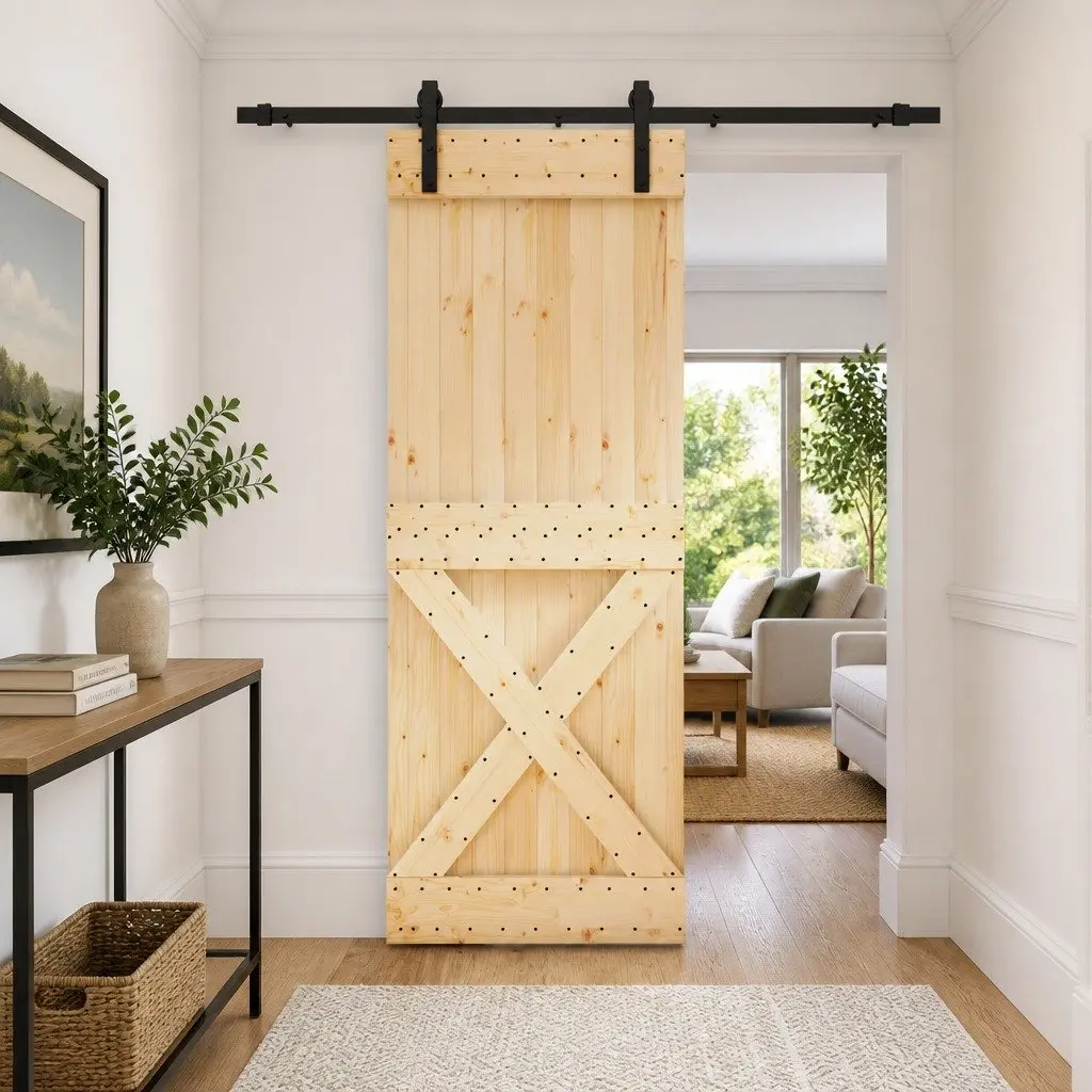 Natural Pine Wood Sliding Door 80x210cm Compact Modern Space Divider