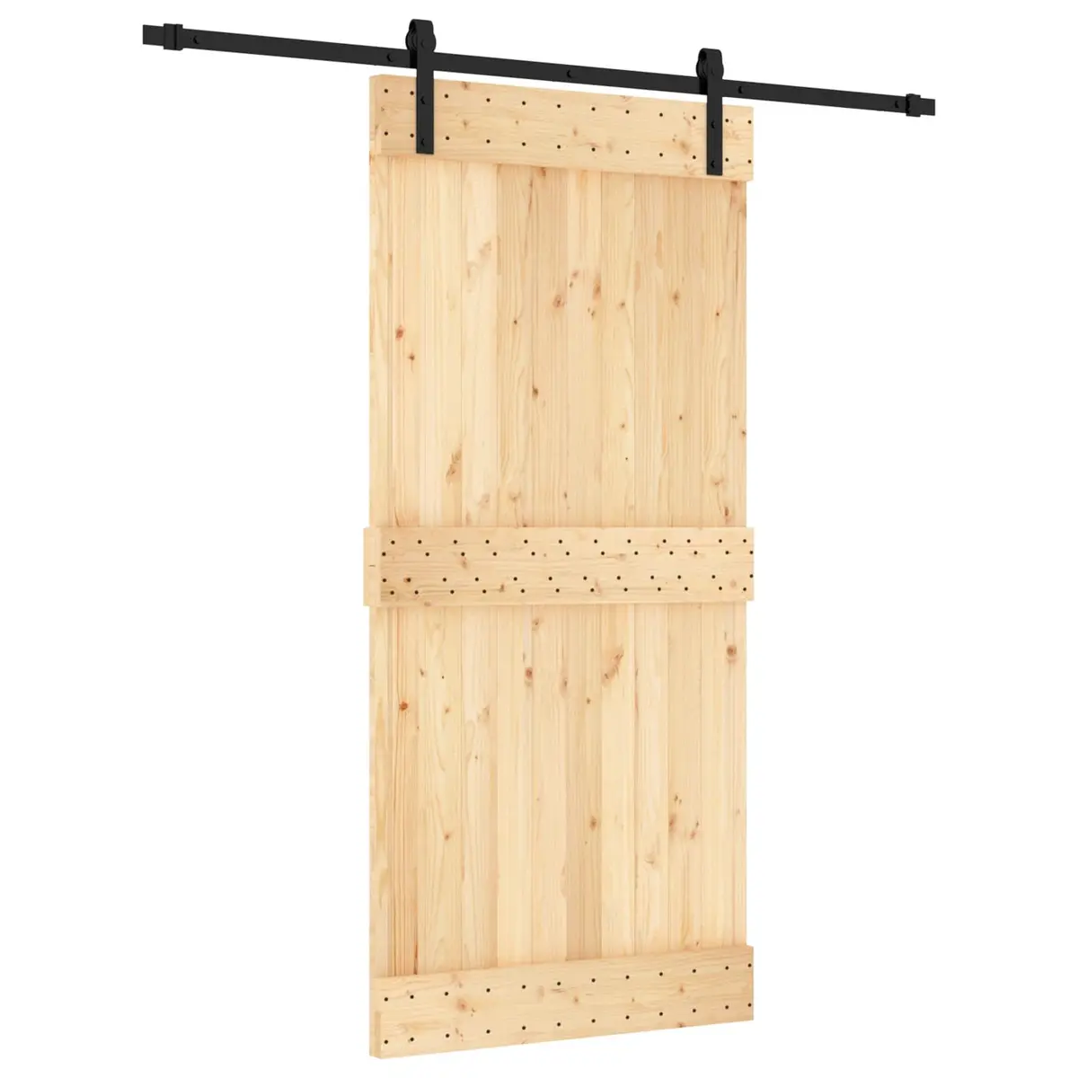 Sliding Door Solid Pine Wood Natural Black 95 x 210 cm Modern Interior Space
