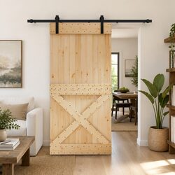 Solid Pine Wood Sliding Door 95x210cm Space-Saving Room Divider Natural Black