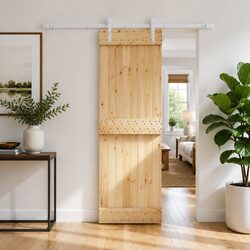 Sliding Door Solid Pine Wood Top Track Modern Interior 70x210cm Natural White