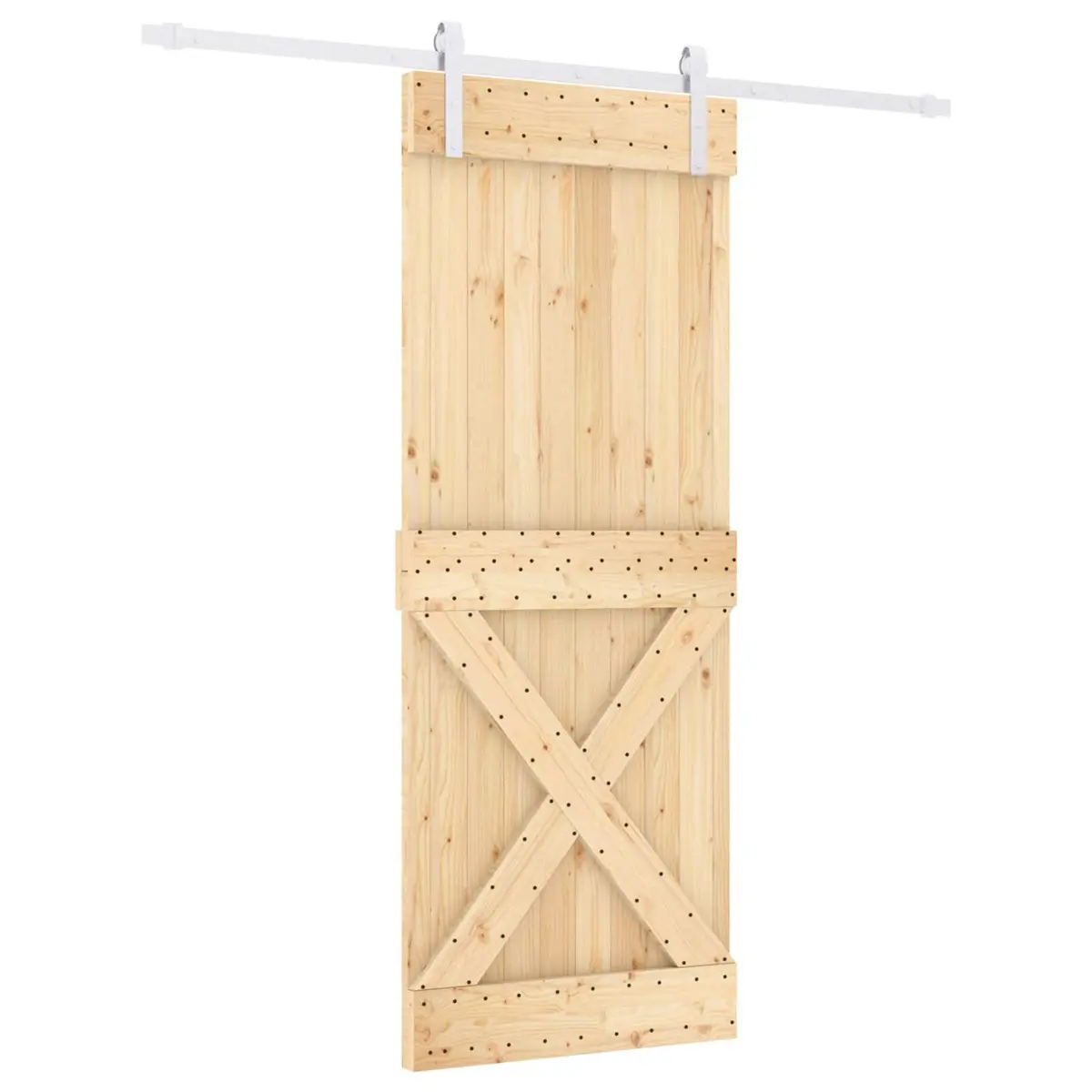 Sliding Door Solid Pine Wood Natural White Space-Saving 80x210cm