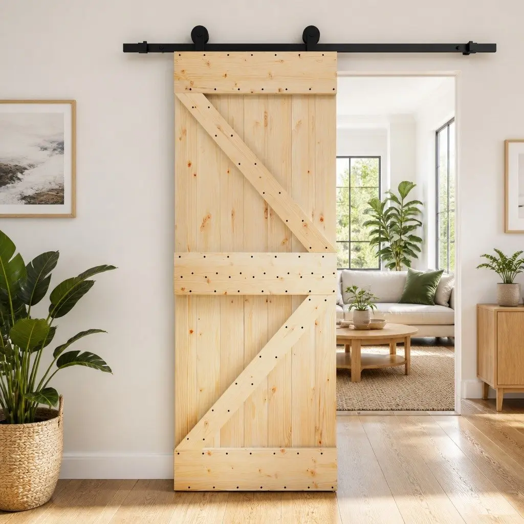 Room Divider Sliding Door Solid Pine Wood Natural Black 85x210cm