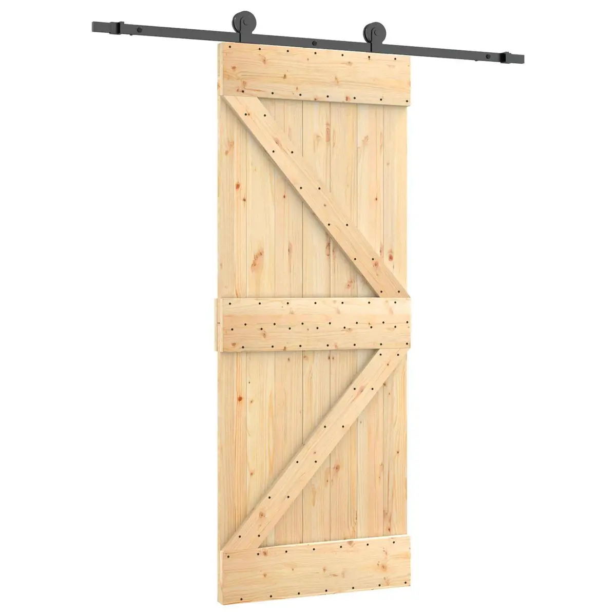 Room Divider Sliding Door Solid Pine Wood Natural Black 85x210cm