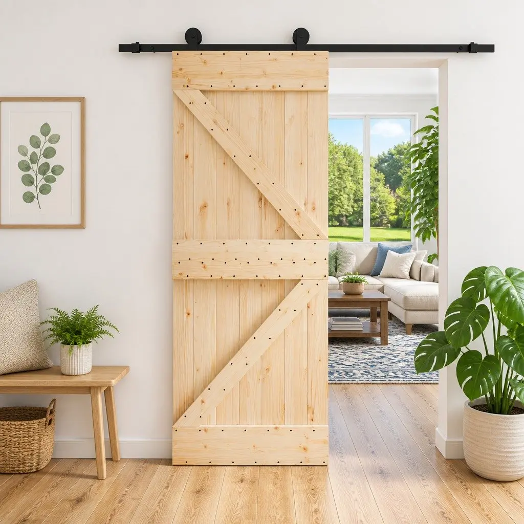 Sliding Door Solid Pine Wood Natural Black 70x210cm Space-Saving