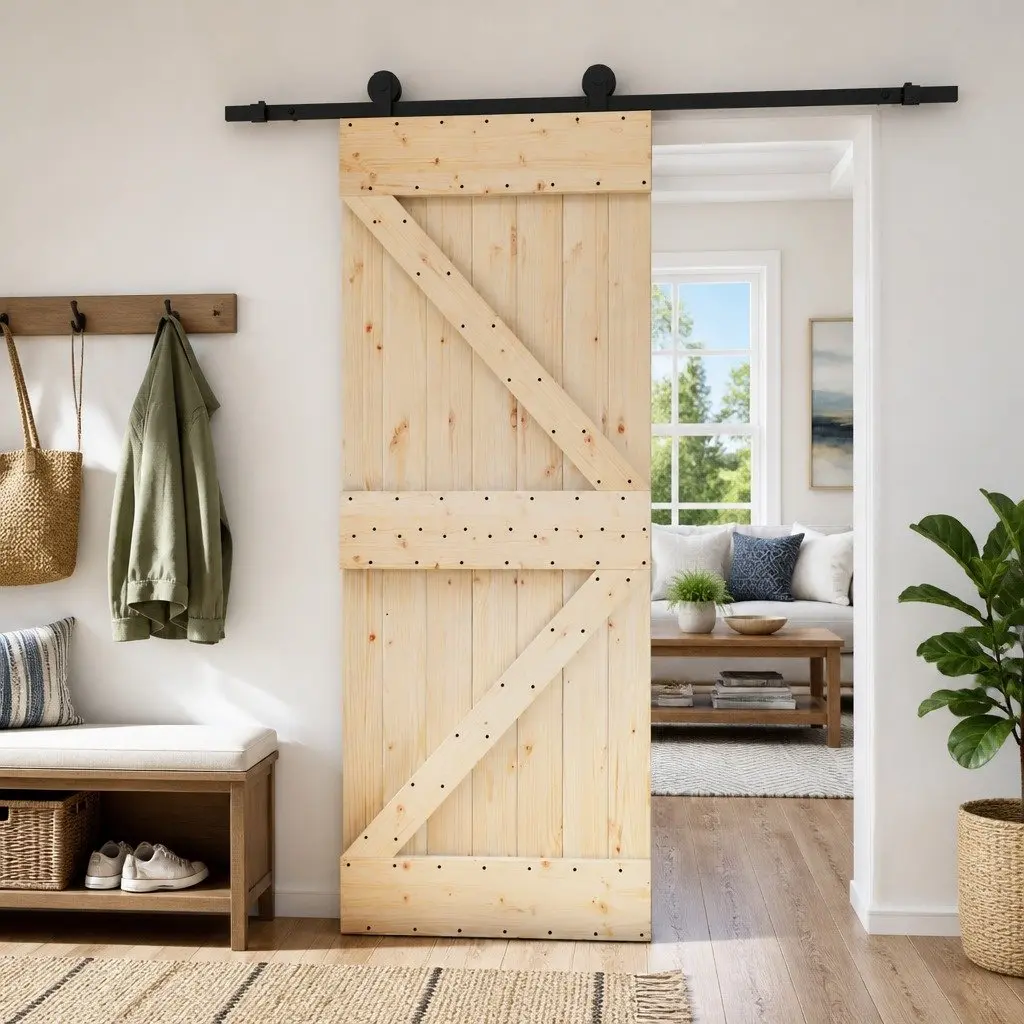 Room Divider Solid Pine Wood Natural Black 85x210cm Sliding Door
