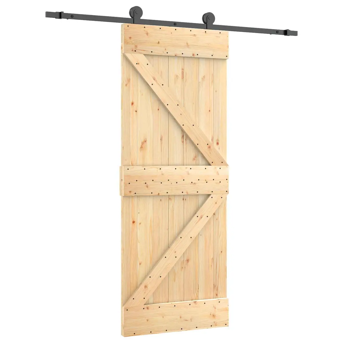 Room Divider Solid Pine Wood Natural Black 85x210cm Sliding Door