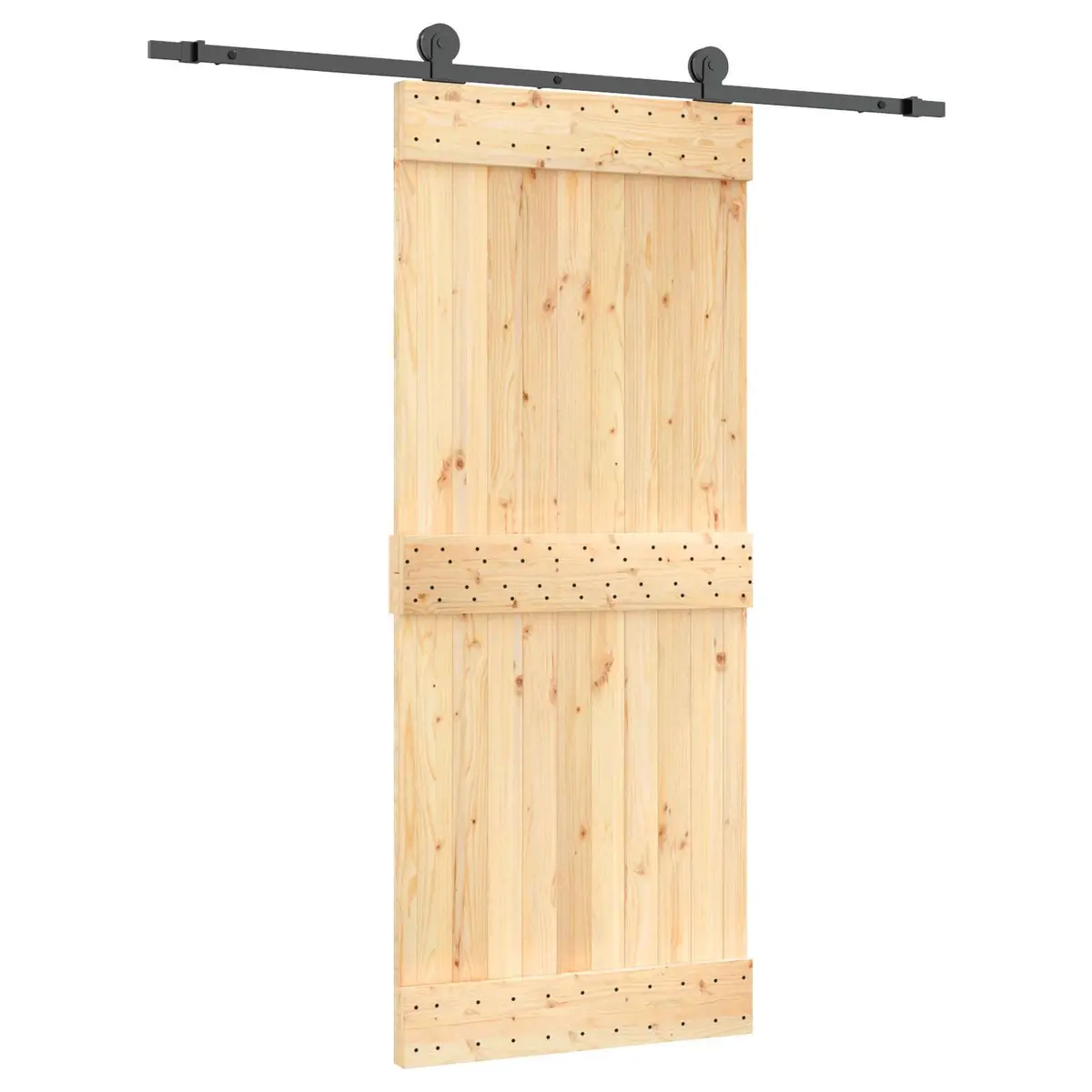 Pine Wood Sliding Door Modern Room Divider 85 x 210 cm with Black Powder-Coated Steel Track