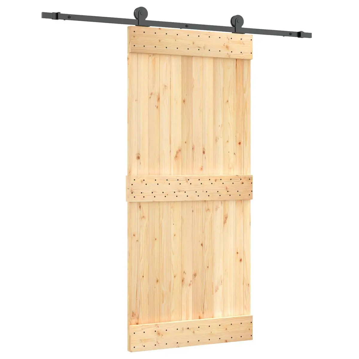 Pine Wood Sliding Door Space-Saving Modern Natural Black 90 x 210 cm
