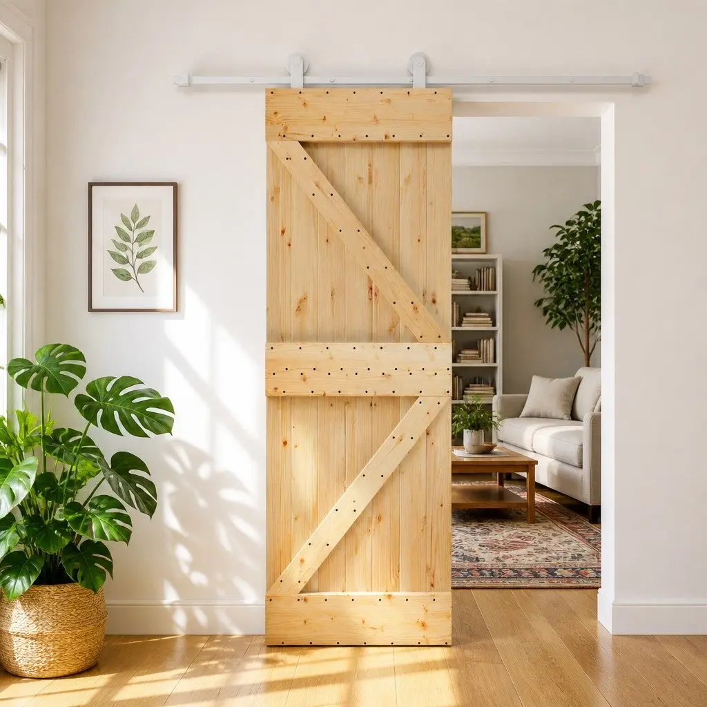 Sliding Door Solid Pine Wood Natural White 70x210cm Space-Saving Modern Interior