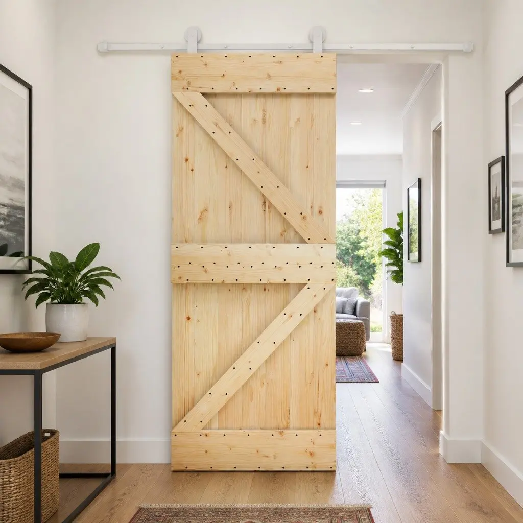 Sliding Door Solid Pine Wood Natural White 85 x 210 cm Minimalist Space-Saving