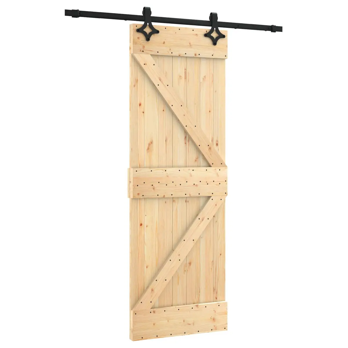 Sliding Door Solid Pine Wood Natural Black 70 x 210 cm Space-Saving
