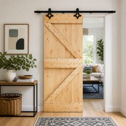 Sliding Door Natural Black 85 x 210 cm Solid Pine Wood Modern Space Saving