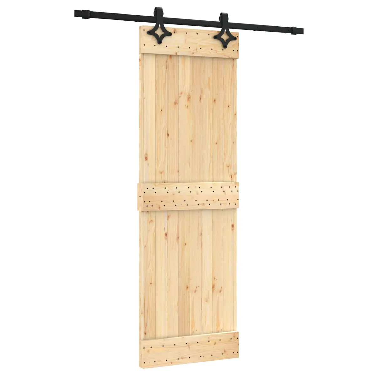 Sliding Door Modern Room Divider Natural Black Solid Pine Wood 70x210cm