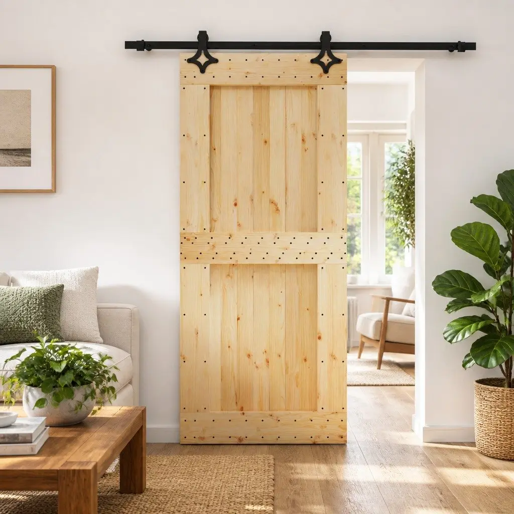 Sliding Door Solid Pine Wood Natural Brown 90 x 210 cm