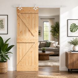 Sliding Door 70 x 210 cm Natural Pine Wood Top Track Modern Room Divider