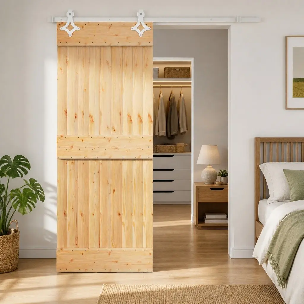 Sliding Door Solid Pine Wood Natural White 70 x 210 cm Space-Saving Interior