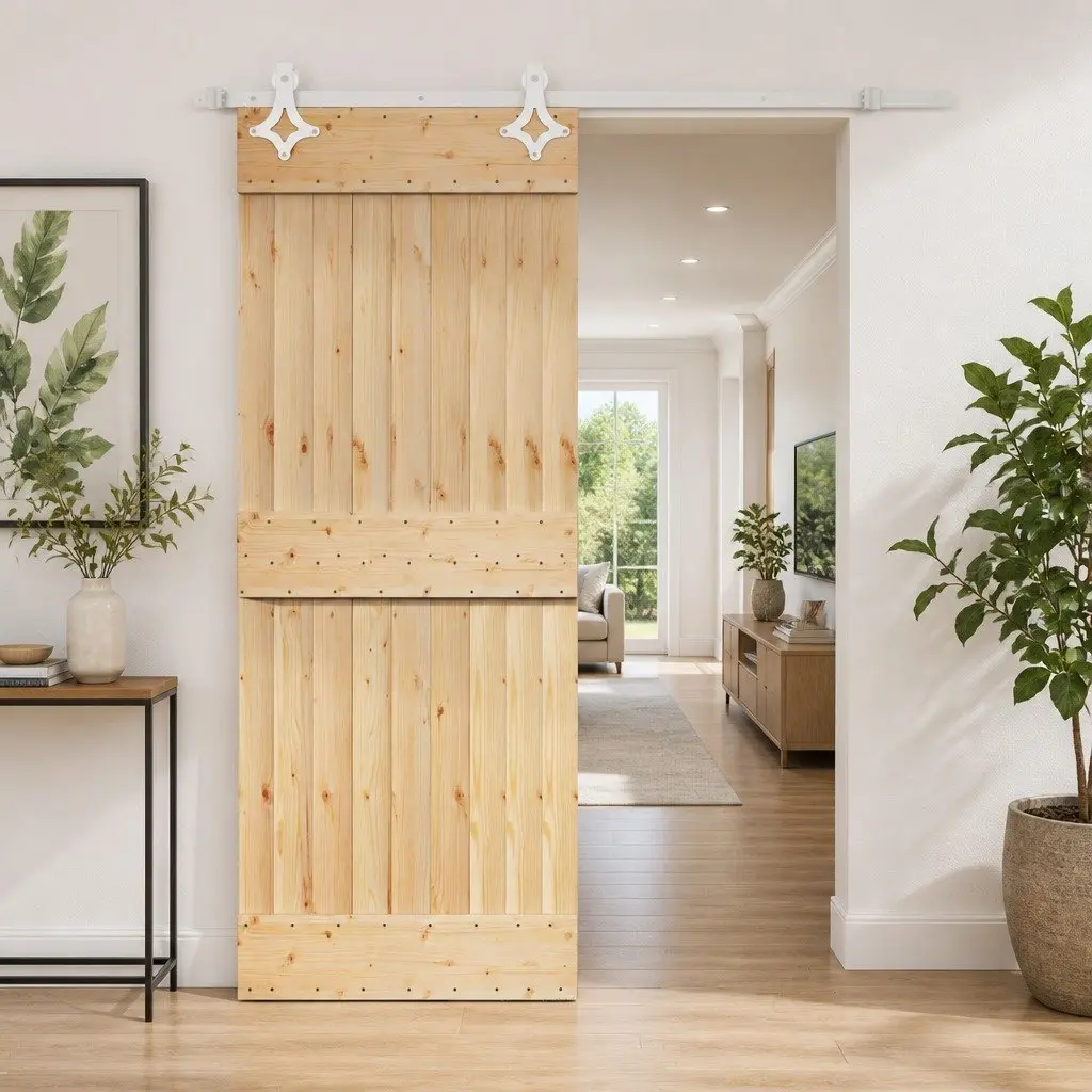 Sliding Door Solid Pine Wood Natural White 85 x 210 cm Space-Saving