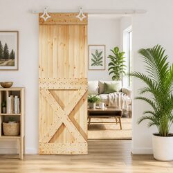 Sliding Door 80x210cm Natural White Solid Pine Wood Modern Interior Room Divider