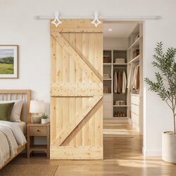 Sliding Door Solid Pine Wood Natural White 80 x 210 cm Modern Interior Room