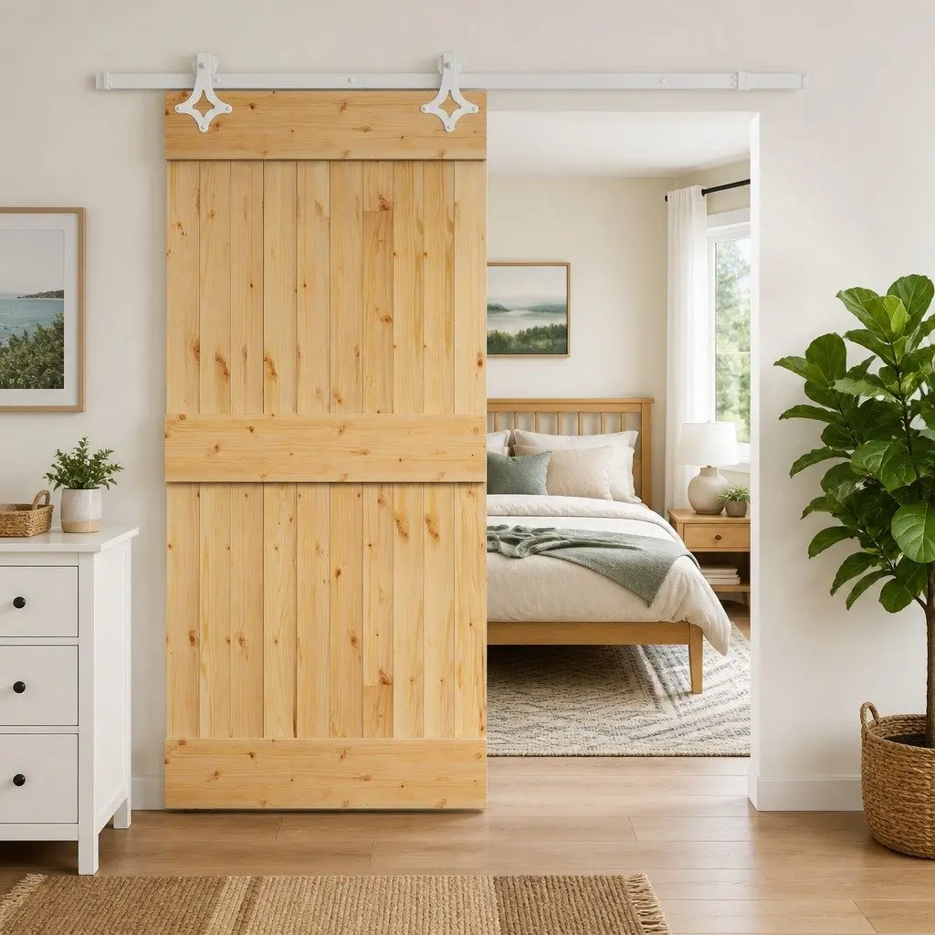 Room Divider Sliding Door Natural White Solid Pine Wood 90x210cm