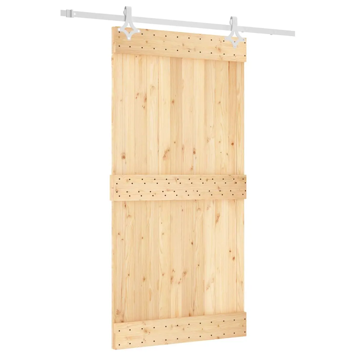 Sliding Door Natural White Solid Pine Wood 100 x 210 cm Space-Saving Room