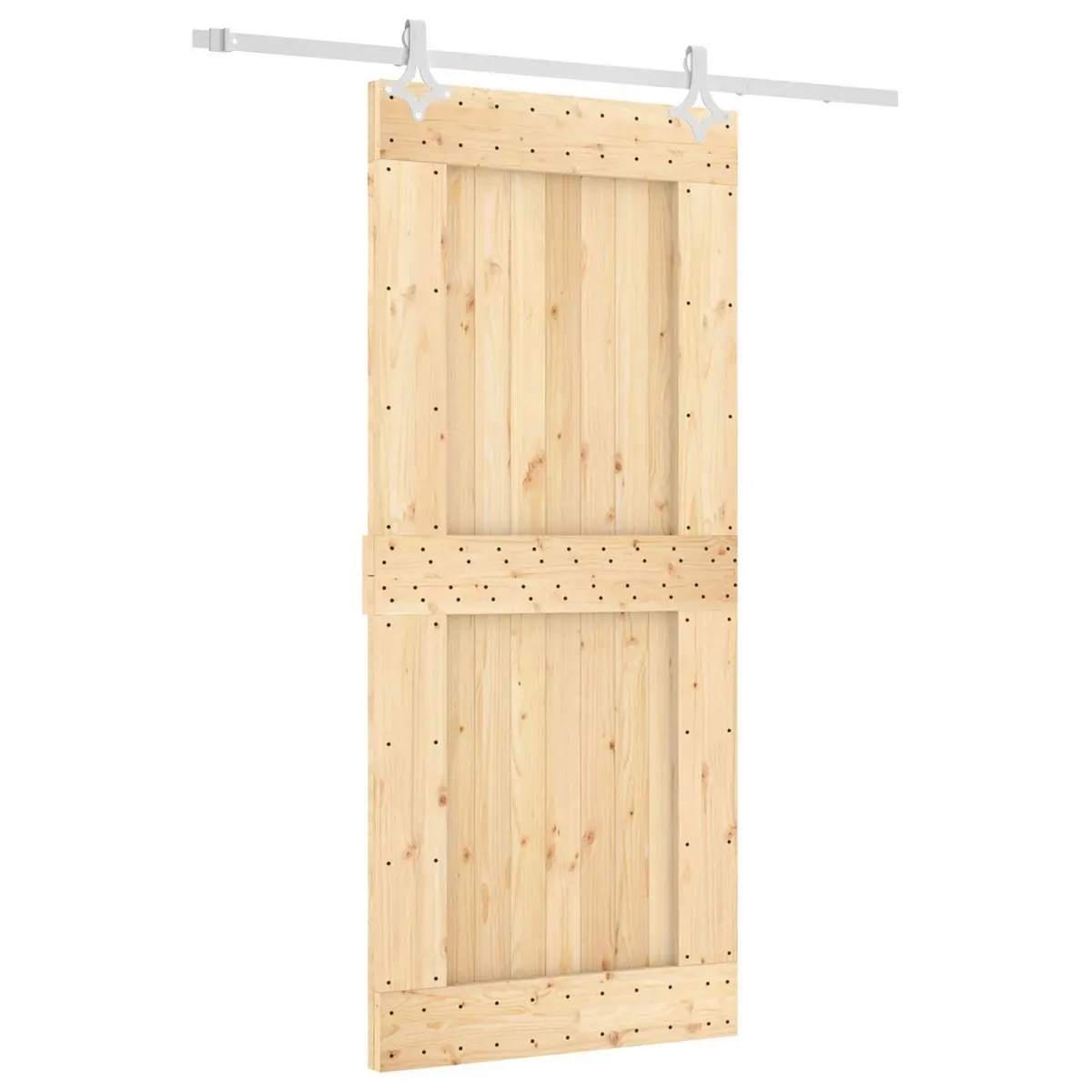 Sliding Door Solid Pine Wood Natural White 90 x 210 cm Top Track Modern Room