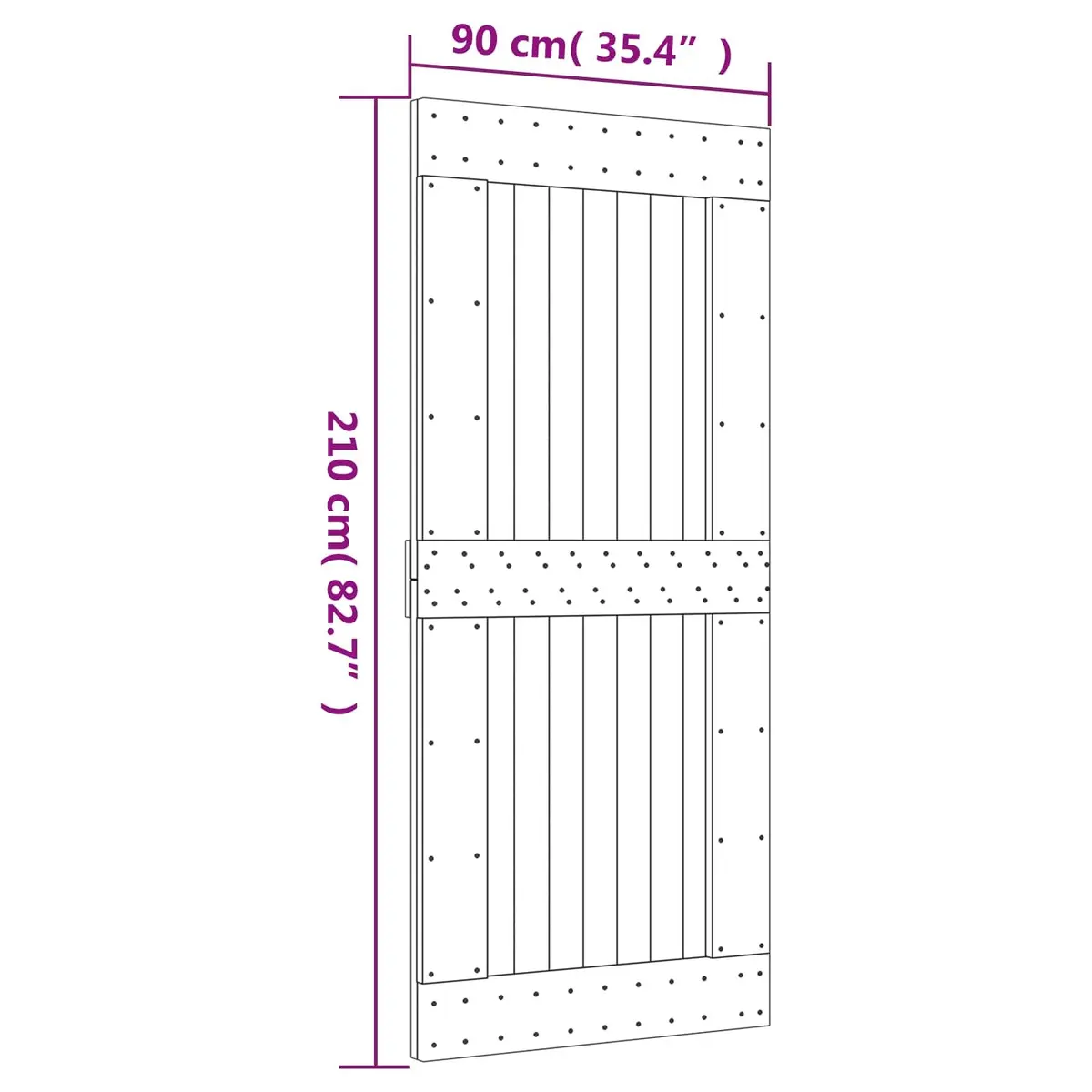Sliding Door Solid Pine Wood Natural White 90 x 210 cm Top Track Modern Room
