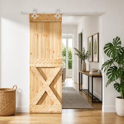 Sliding Door Solid Pine Wood Natural White 70 x 210 cm Modern Interior Room