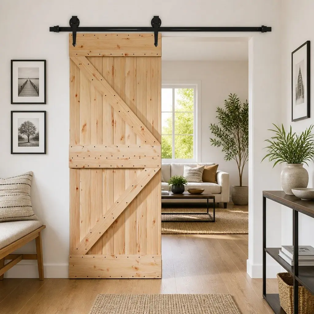 Sliding Door Solid Pine Wood Natural Modern Space-Saving 85x210cm