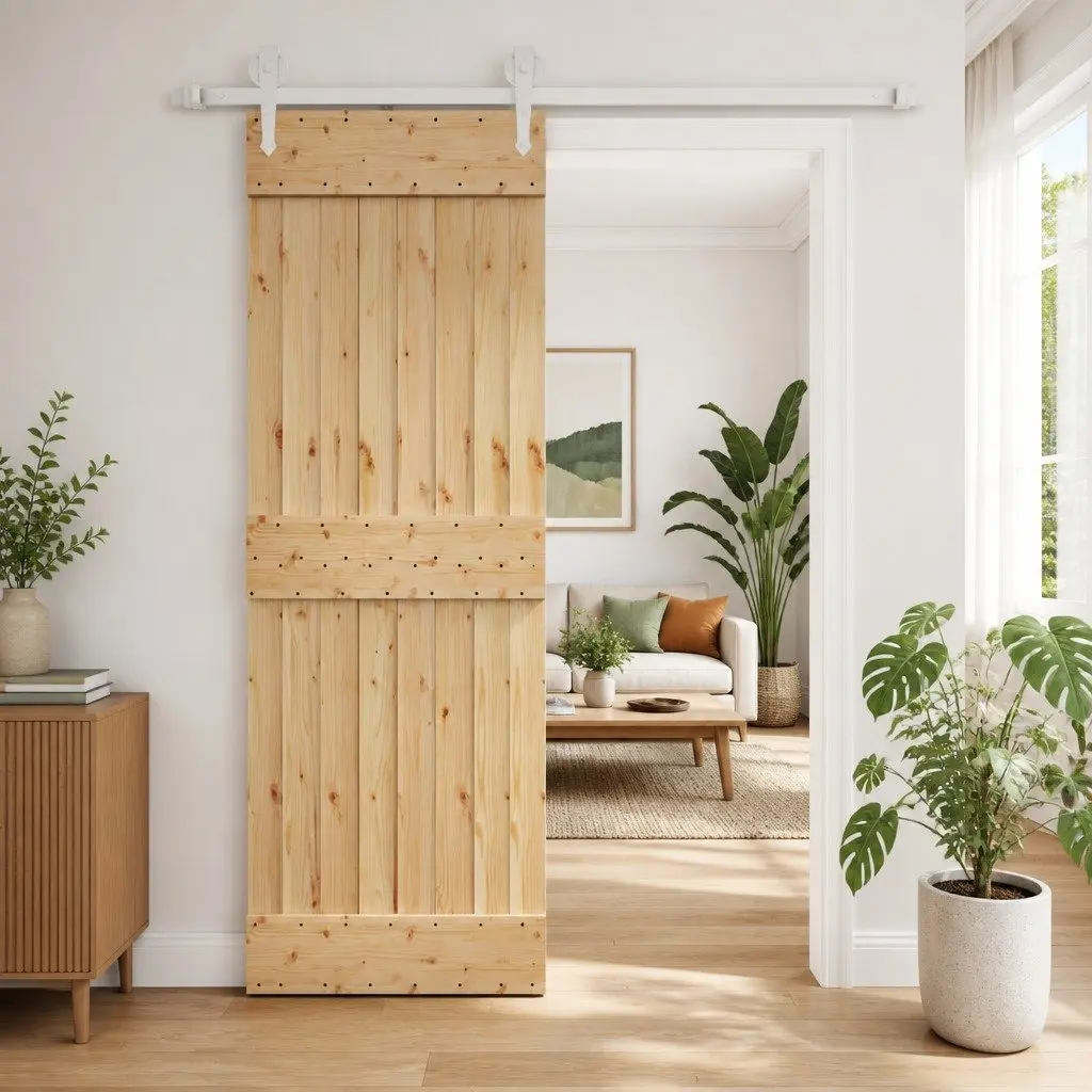 Sliding Door Natural White Solid Pine Wood 70 x 210 cm Space-Saving Interior