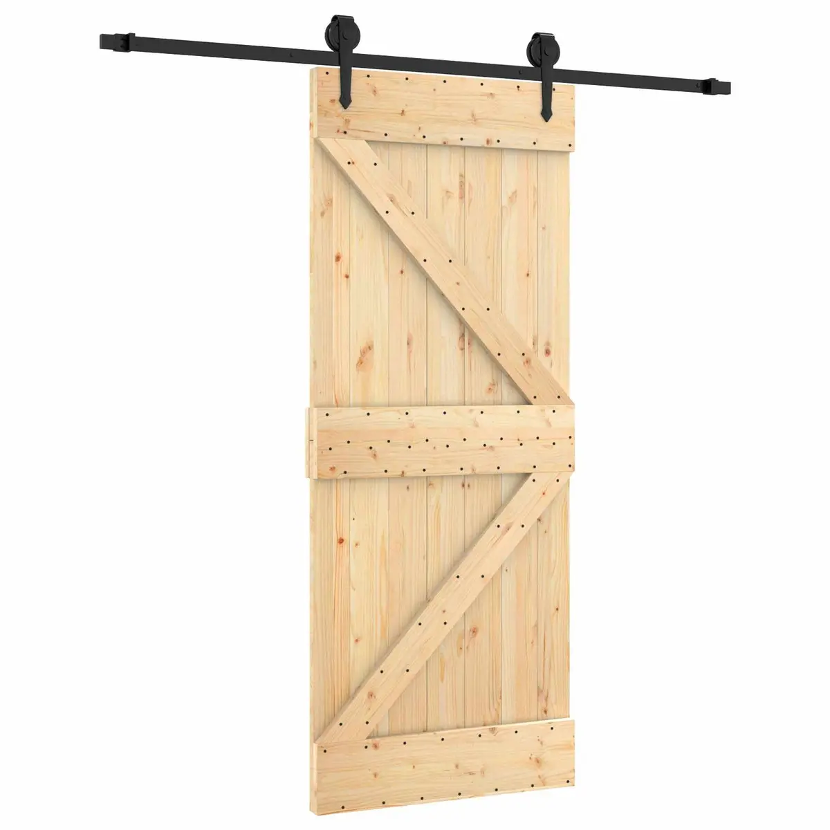 Sliding Door Natural Brown Black Solid Pine Wood 85 x 210 cm Space Saver