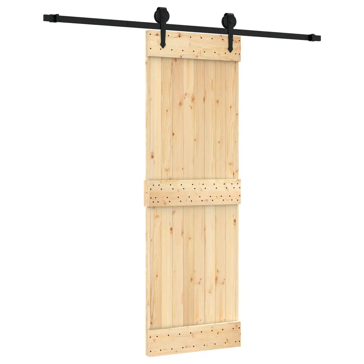 Sliding Door 70 x 210 cm Natural Brown Black Solid Pine Wood Interior Room