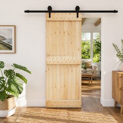 Sliding Door Solid Pine Wood Natural Black Modern Interior Space-Saving 80x210cm