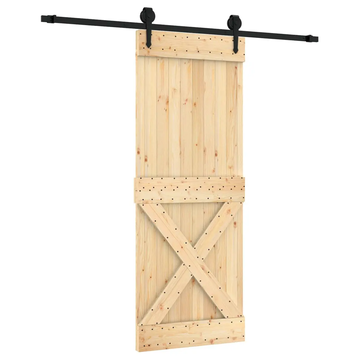 Solid Pine Wood Sliding Door Modern Room Divider Natural Black 80x210cm